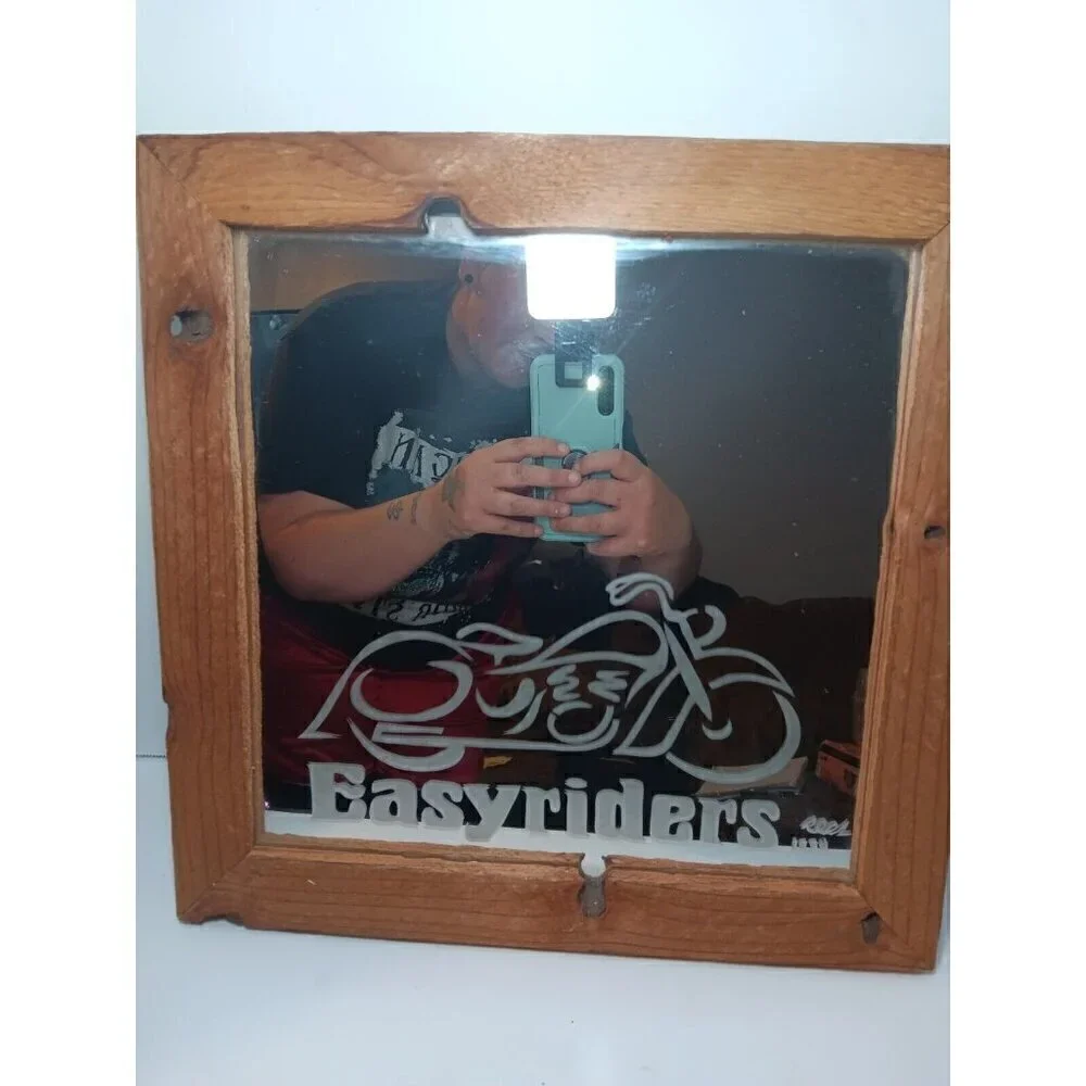Vintage 1999 Rees Easyriders Biker Motorcycle Mirror Wood Frame